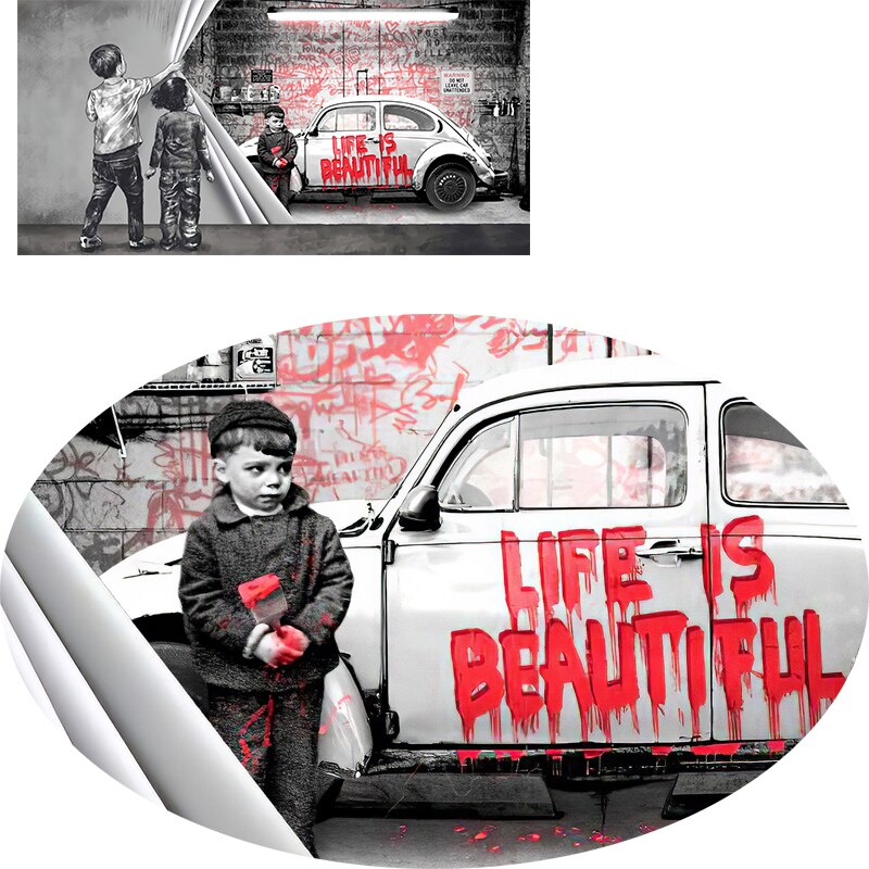 Banksy Street Art-pintura de grafiti de ni&ntilde;o peque&ntilde;o, carteles impresos en lienzo con citas de vida, impresiones, arte de pared en lienzo para sala de estar y el hogar