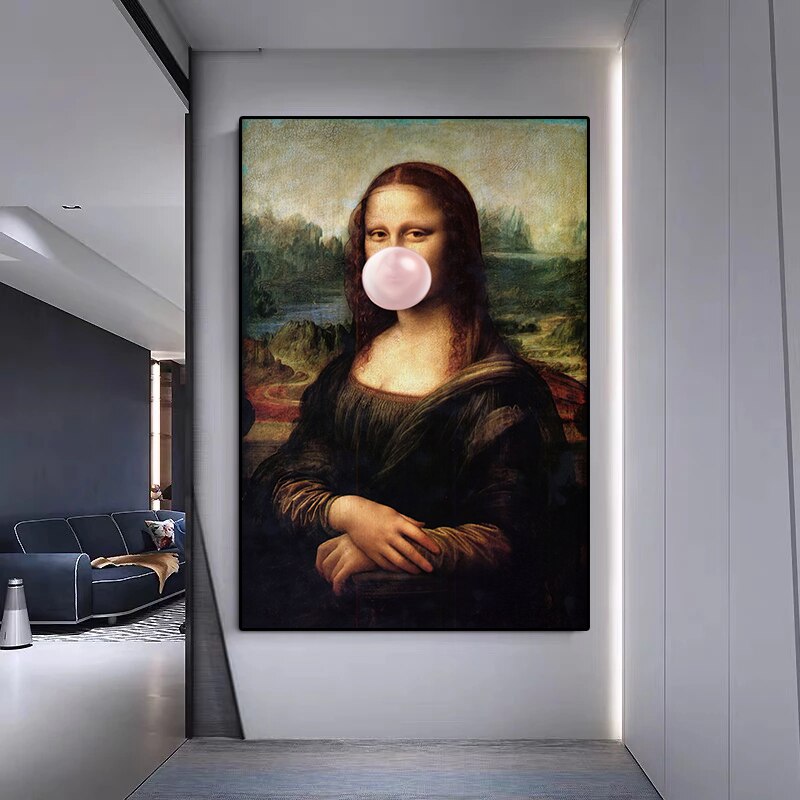 Pintura creativa Mona Lisa Hug Cat, carteles divertidos, impresiones de arte de pared, Impresi&oacute;n de pintura en lienzo para sala de estar, im&aacute;genes de decoraci&oacute;n del hogar