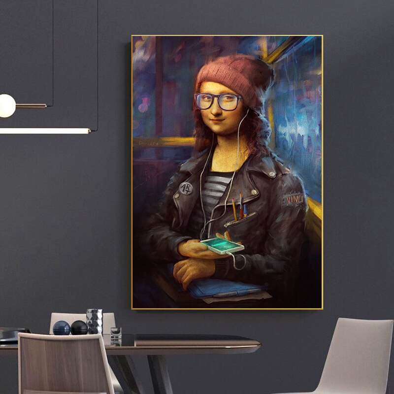 Pintura creativa Mona Lisa Hug Cat, carteles divertidos, impresiones de arte de pared, Impresi&oacute;n de pintura en lienzo para sala de estar, im&aacute;genes de decoraci&oacute;n del hogar
