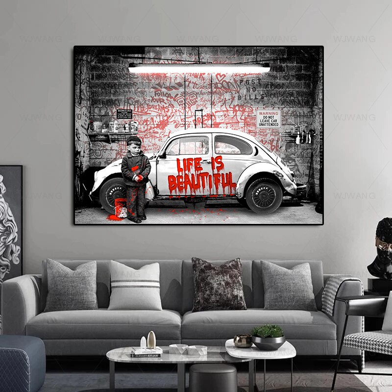 Banksy Cars Graffiti inspirador Pop Street Art Canvas Print Painting Poster Prints Wall Art Picture, decoraci&oacute;n moderna para el hogar y el dormitorio