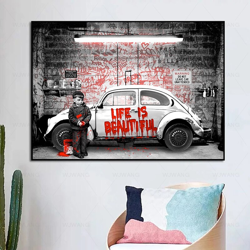 Banksy Cars Graffiti inspirador Pop Street Art Canvas Print Painting Poster Prints Wall Art Picture, decoraci&oacute;n moderna para el hogar y el dormitorio