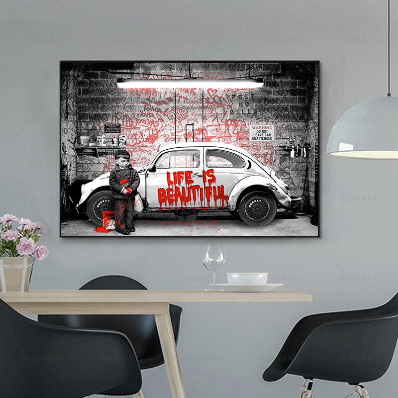 Banksy Cars Graffiti inspirador Pop Street Art Canvas Print Painting Poster Prints Wall Art Picture, decoraci&oacute;n moderna para el hogar y el dormitorio