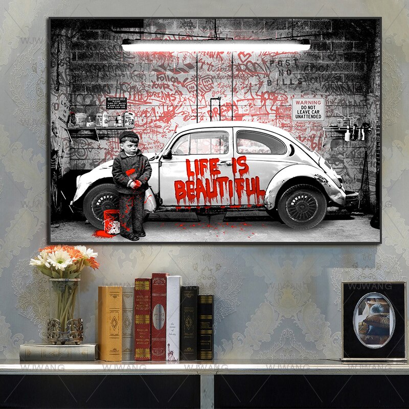 Banksy Cars Graffiti inspirador Pop Street Art Canvas Print Painting Poster Prints Wall Art Picture, decoraci&oacute;n moderna para el hogar y el dormitorio