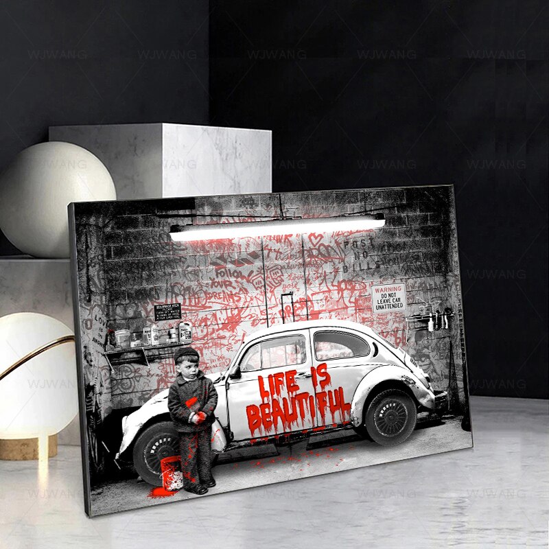 Banksy Cars Graffiti inspirador Pop Street Art Canvas Print Painting Poster Prints Wall Art Picture, decoraci&oacute;n moderna para el hogar y el dormitorio