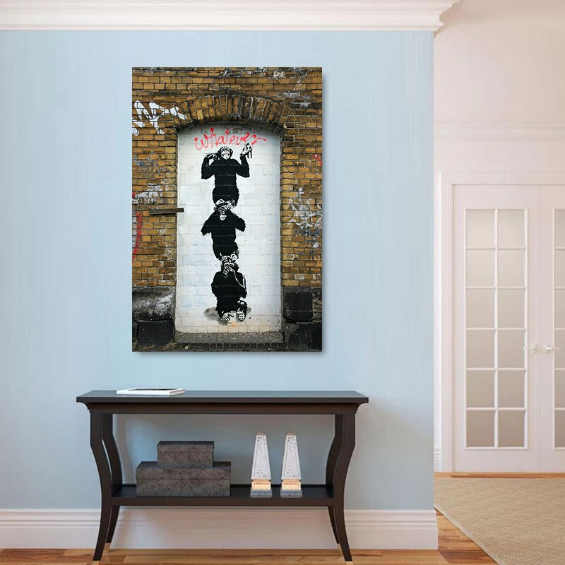 Carteles e impresiones de arte callejero de Graffiti Banksy de Tres Monos Sabios, arte de pared, pintura en lienzo para sala de estar, decoraci&oacute;n del hogar, im&aacute;genes