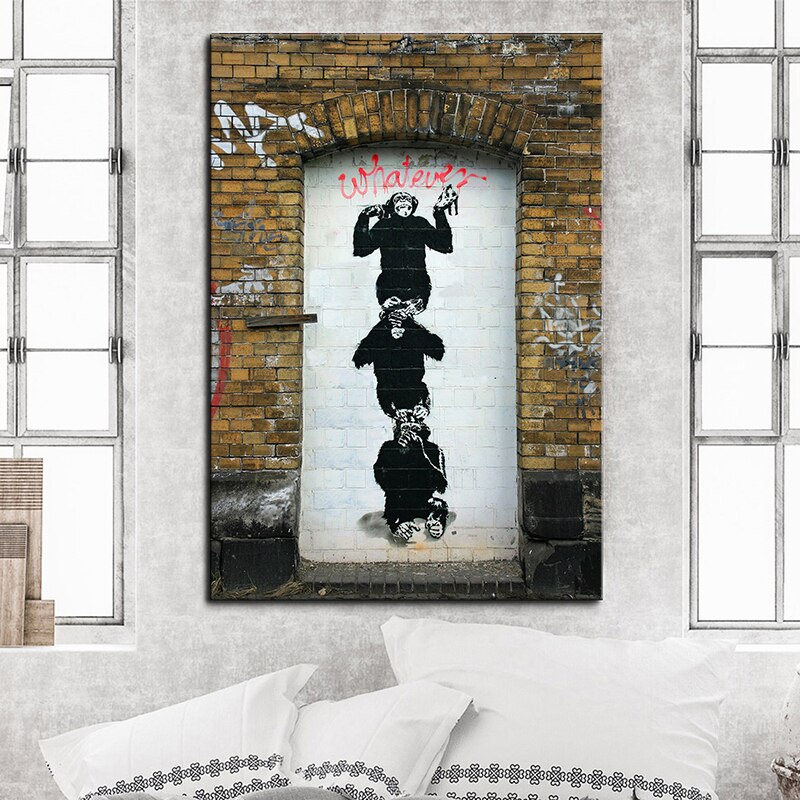 Carteles e impresiones de arte callejero de Graffiti Banksy de Tres Monos Sabios, arte de pared, pintura en lienzo para sala de estar, decoraci&oacute;n del hogar, im&aacute;genes