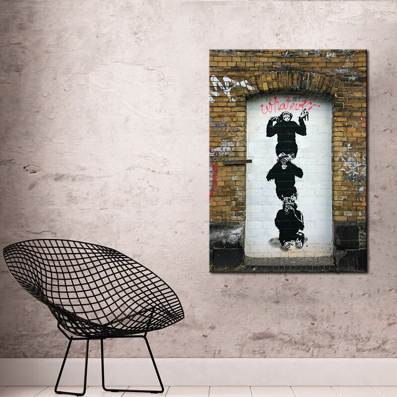 Carteles e impresiones de arte callejero de Graffiti Banksy de Tres Monos Sabios, arte de pared, pintura en lienzo para sala de estar, decoraci&oacute;n del hogar, im&aacute;genes
