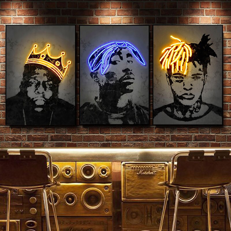 Pintura en lienzo de Arte de rapero de cantante de Hip Hop 2Pac, carteles de ne&oacute;n Biggie Tupac, impresi&oacute;n de im&aacute;genes art&iacute;sticas de pared para sala de estar, decoraci&oacute;n del hogar