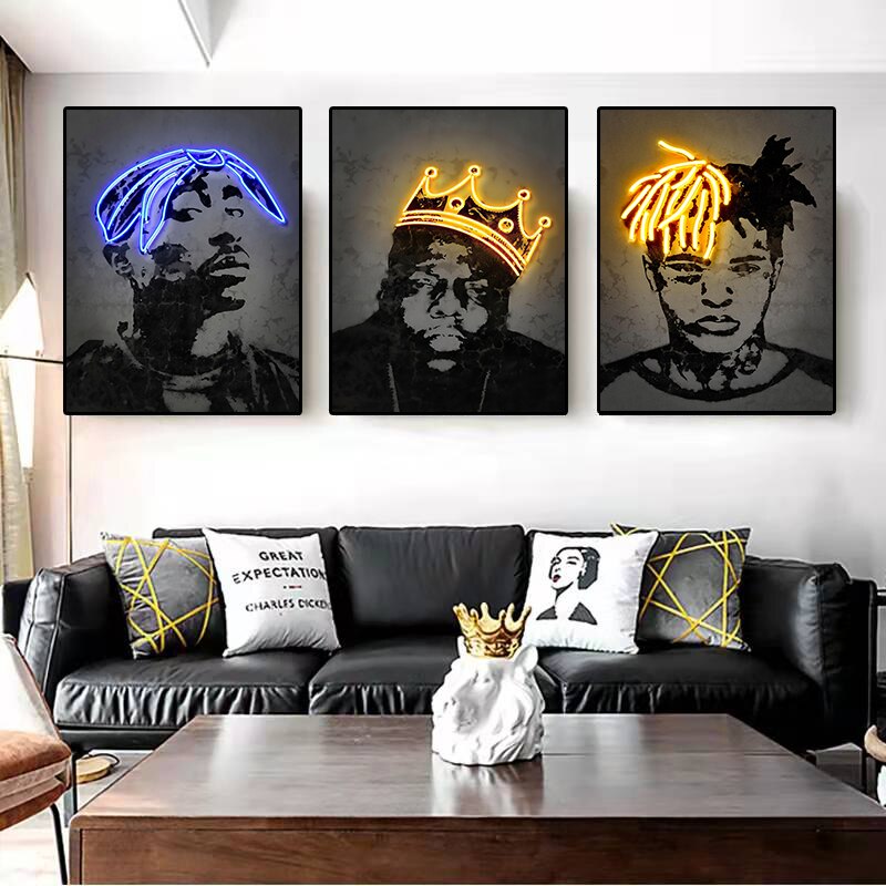 Pintura en lienzo de Arte de rapero de cantante de Hip Hop 2Pac, carteles de ne&oacute;n Biggie Tupac, impresi&oacute;n de im&aacute;genes art&iacute;sticas de pared para sala de estar, decoraci&oacute;n del hogar