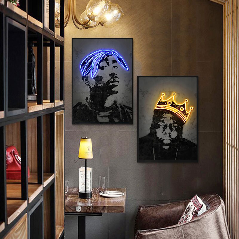 Pintura en lienzo de Arte de rapero de cantante de Hip Hop 2Pac, carteles de ne&oacute;n Biggie Tupac, impresi&oacute;n de im&aacute;genes art&iacute;sticas de pared para sala de estar, decoraci&oacute;n del hogar