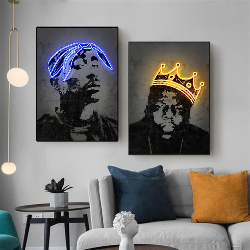 Pintura en lienzo de Arte de rapero de cantante de Hip Hop 2Pac, carteles de ne&oacute;n Biggie Tupac, impresi&oacute;n de im&aacute;genes art&iacute;sticas de pared para sala de estar, decoraci&oacute;n del hogar