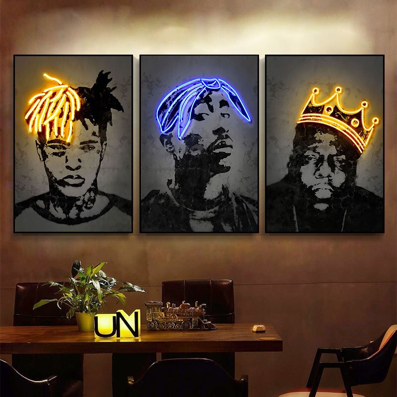 Pintura en lienzo de Arte de rapero de cantante de Hip Hop 2Pac, carteles de ne&oacute;n Biggie Tupac, impresi&oacute;n de im&aacute;genes art&iacute;sticas de pared para sala de estar, decoraci&oacute;n del hogar