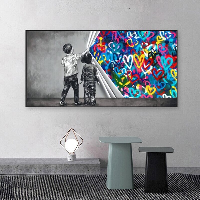 Pintura en lienzo para decoraci&oacute;n del hogar, grafiti, coraz&oacute;n infantil sin cubierta, pu&ntilde;o m&oacute;vil, grillete de pared, imagen art&iacute;stica para sala de estar