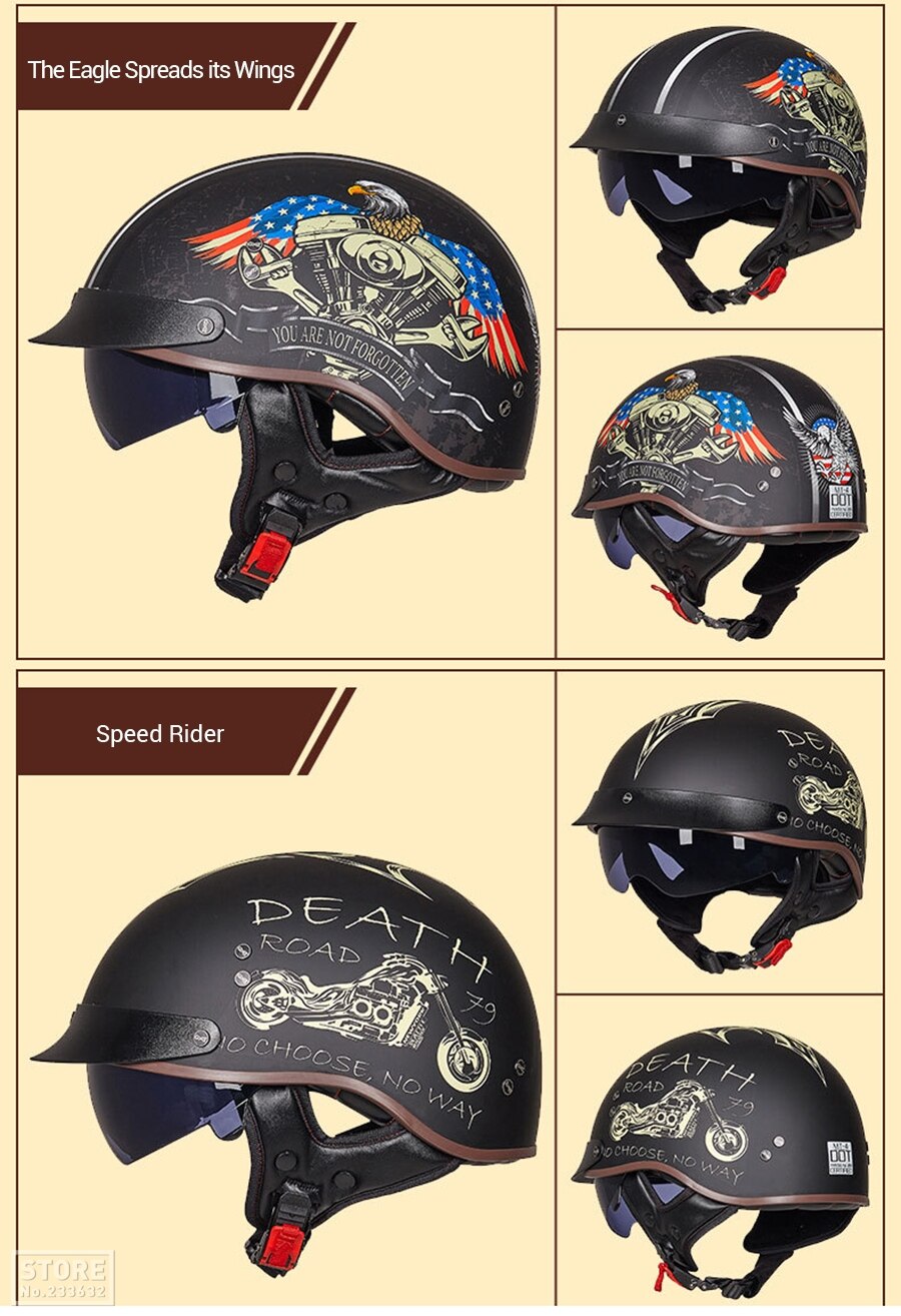GXT-Casco de motocicleta abierto retro con certificaci&oacute;n DOT, accesorio protector para moto, protecci&oacute;n para la cabeza, motorista de scooter