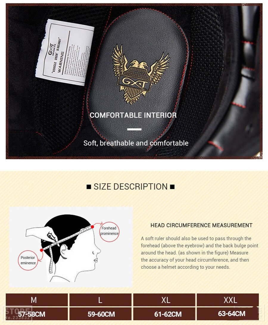 GXT-Casco de motocicleta abierto retro con certificaci&oacute;n DOT, accesorio protector para moto, protecci&oacute;n para la cabeza, motorista de scooter