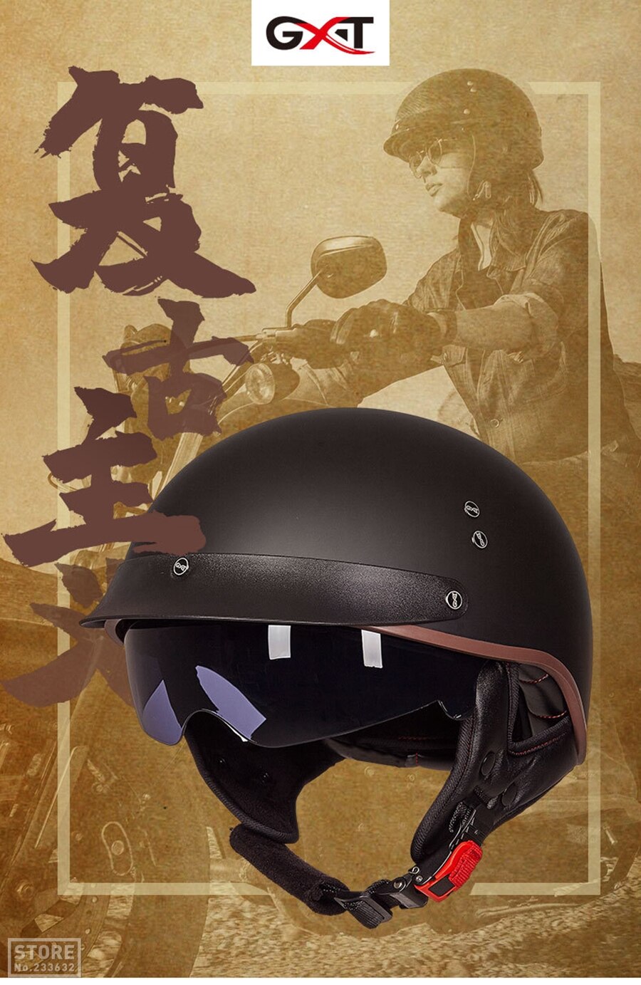 GXT-Casco de motocicleta abierto retro con certificaci&oacute;n DOT, accesorio protector para moto, protecci&oacute;n para la cabeza, motorista de scooter