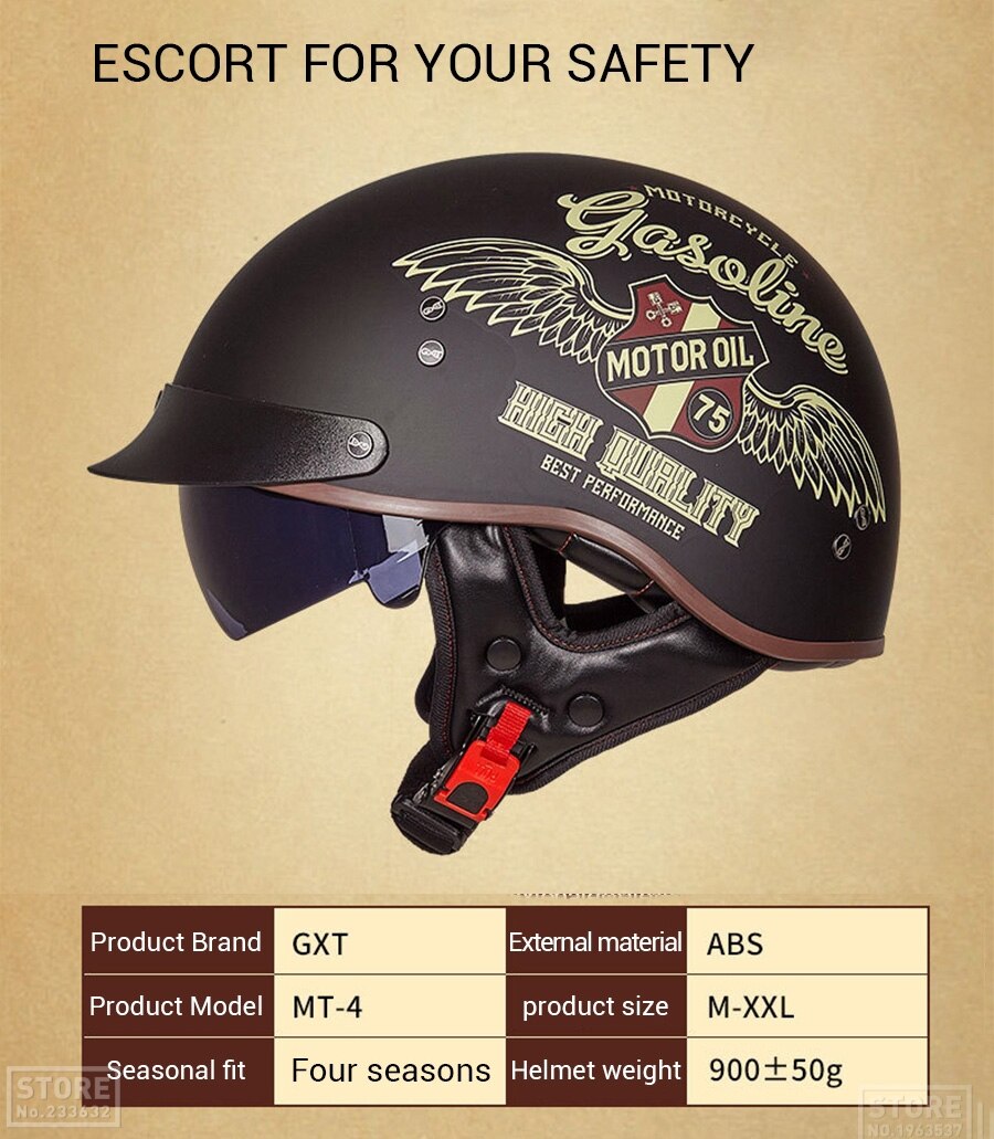 GXT-Casco de motocicleta abierto retro con certificaci&oacute;n DOT, accesorio protector para moto, protecci&oacute;n para la cabeza, motorista de scooter