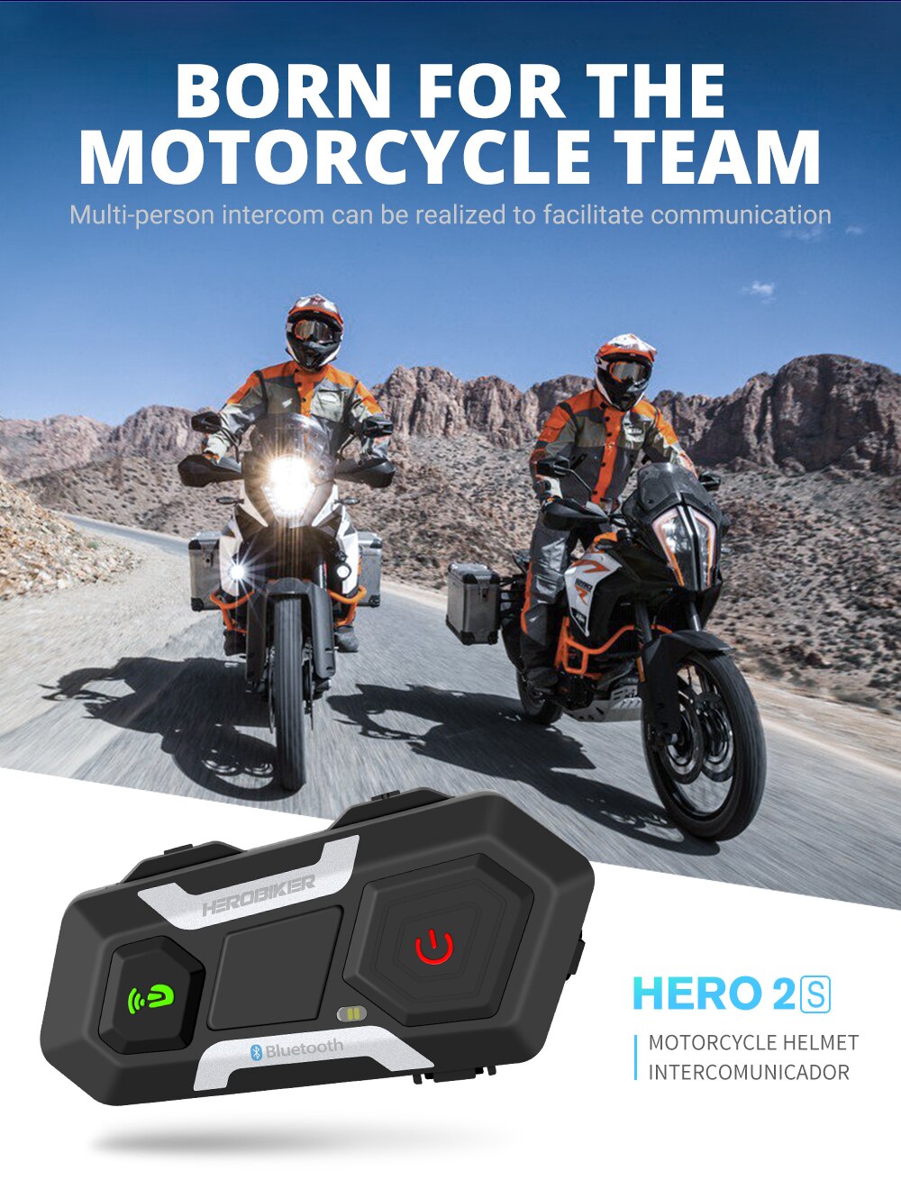 HEROBIKER-Intercomunicador Inal&aacute;mbrico para Casco de Motocicleta, Interfono con Altavoz, Impermeable, 1200M