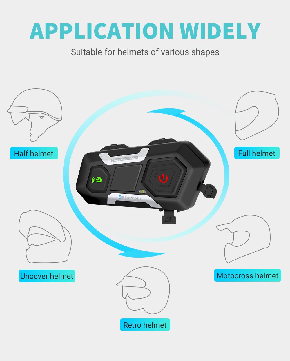 HEROBIKER-Intercomunicador Inal&aacute;mbrico para Casco de Motocicleta, Interfono con Altavoz, Impermeable, 1200M