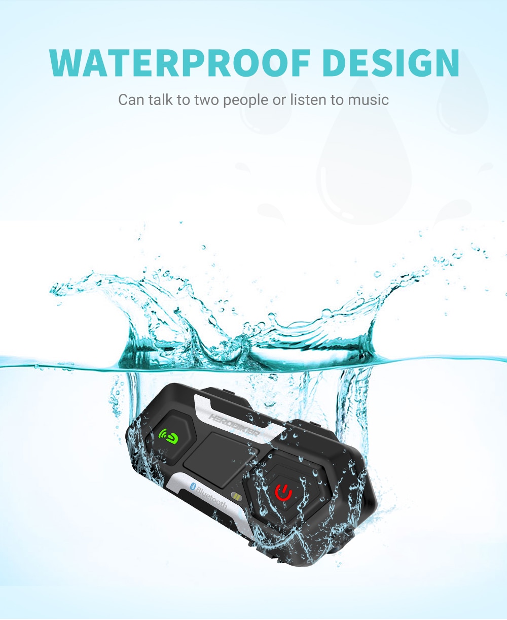 HEROBIKER-Intercomunicador Inal&aacute;mbrico para Casco de Motocicleta, Interfono con Altavoz, Impermeable, 1200M