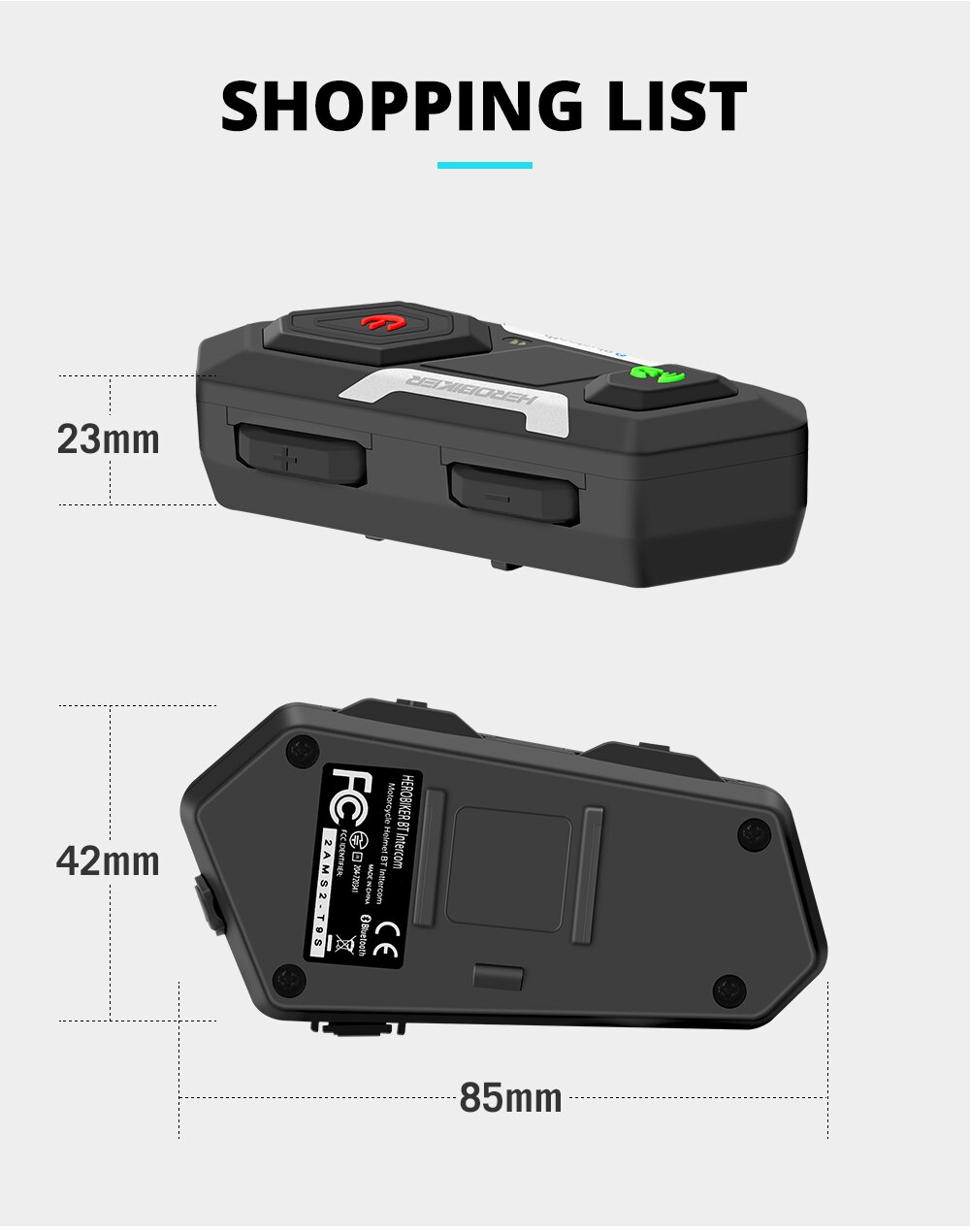 HEROBIKER-Intercomunicador Inal&aacute;mbrico para Casco de Motocicleta, Interfono con Altavoz, Impermeable, 1200M