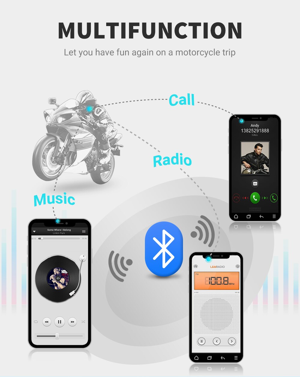 HEROBIKER-Intercomunicador Inal&aacute;mbrico para Casco de Motocicleta, Interfono con Altavoz, Impermeable, 1200M