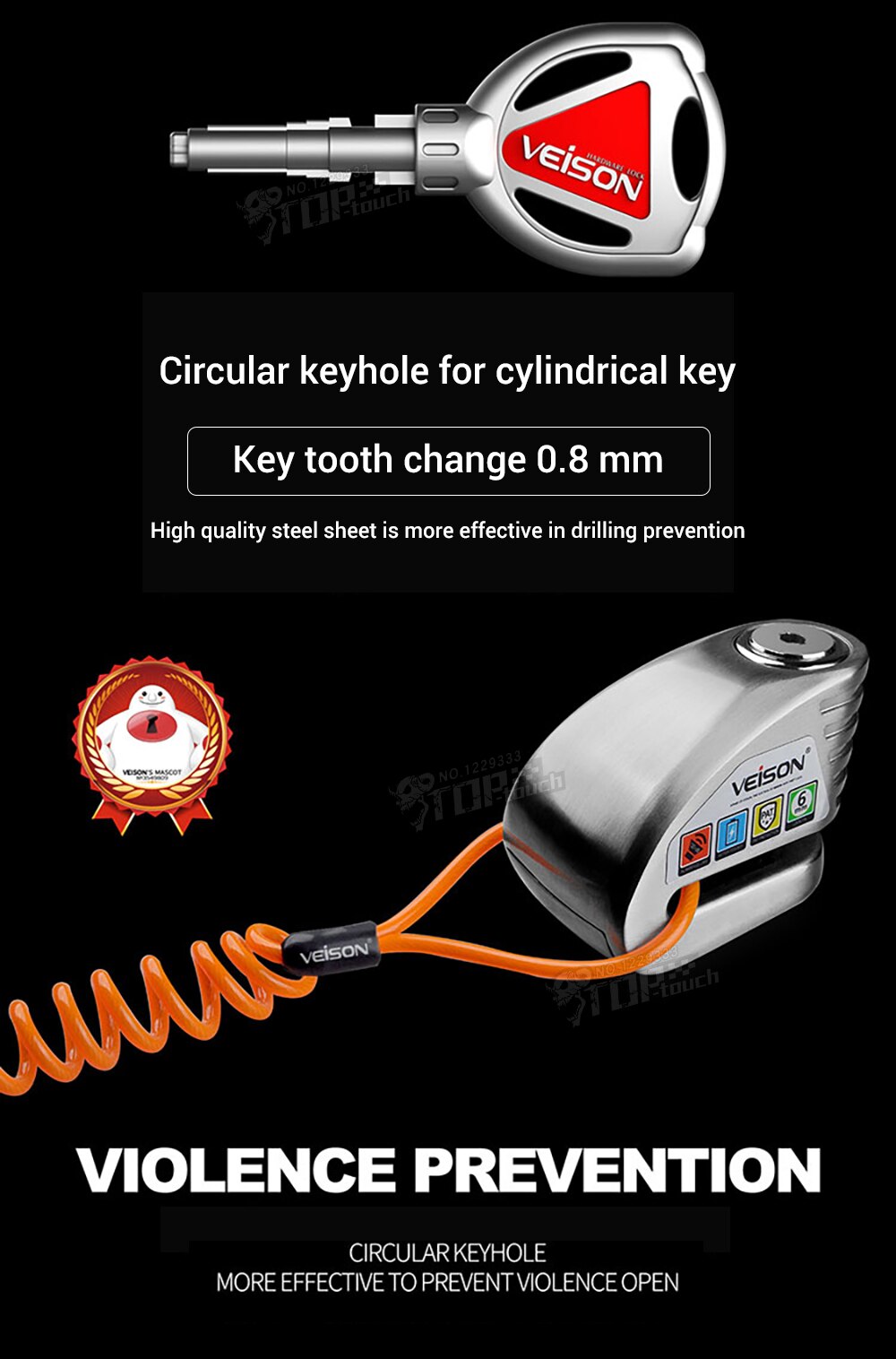 VEISON-candado de bloqueo de disco Para motocicleta, candado de Alarma impermeable Para bicicleta, Alarma Para Moto