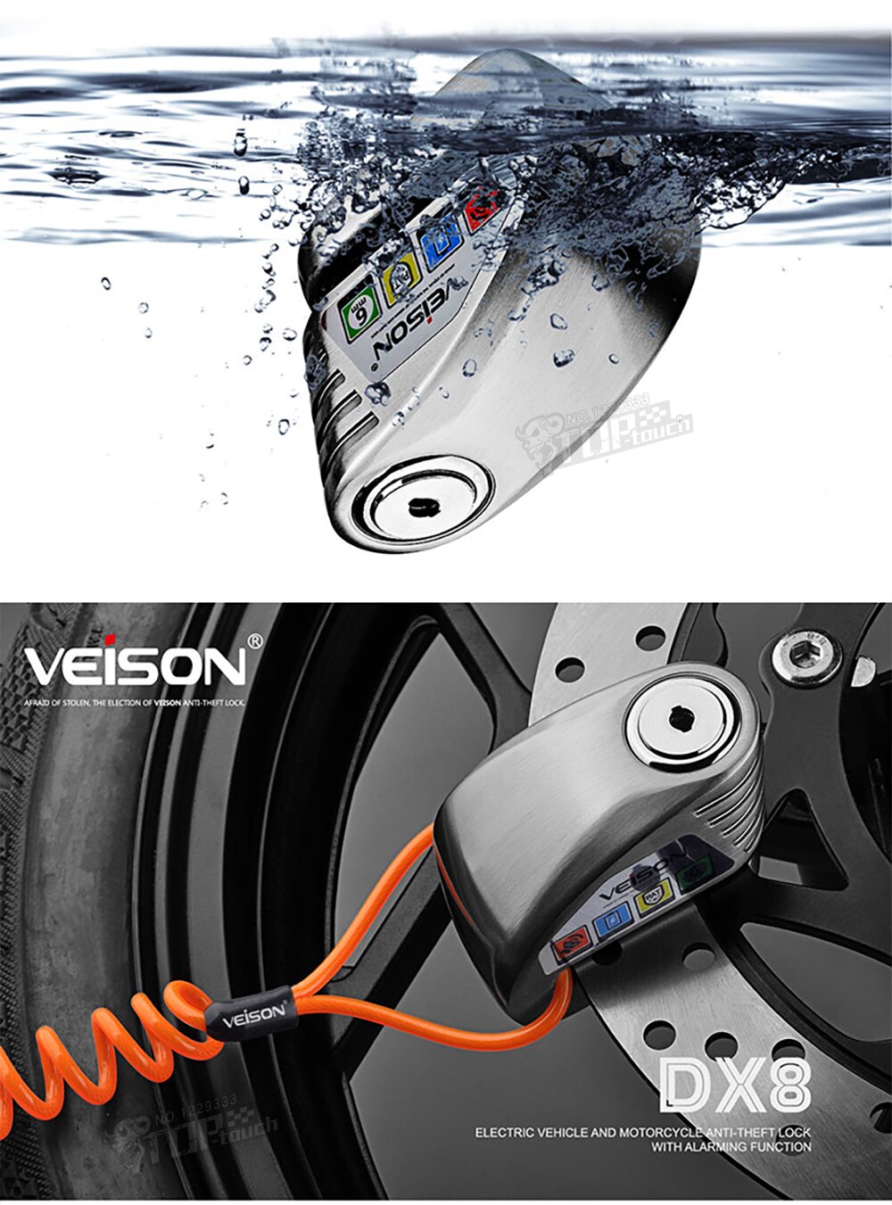 VEISON-candado de bloqueo de disco Para motocicleta, candado de Alarma impermeable Para bicicleta, Alarma Para Moto