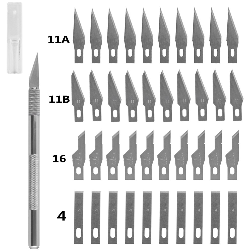 Juego de Herramientas de cuchillo de bistur&iacute; de Metal antideslizante, cortador, grabado, artesan&iacute;a, cuchillas + 40 piezas, PCB, herramientas de mano de reparaci&oacute;n DIY