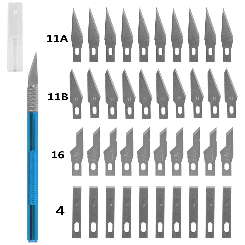 Juego de Herramientas de cuchillo de bistur&iacute; de Metal antideslizante, cortador, grabado, artesan&iacute;a, cuchillas + 40 piezas, PCB, herramientas de mano de reparaci&oacute;n DIY