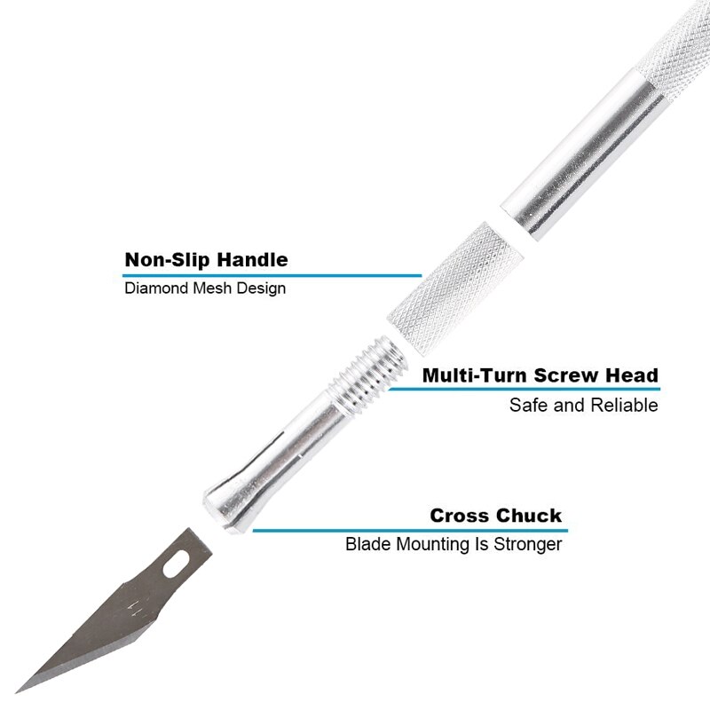 Juego de Herramientas de cuchillo de bistur&iacute; de Metal antideslizante, cortador, grabado, artesan&iacute;a, cuchillas + 40 piezas, PCB, herramientas de mano de reparaci&oacute;n DIY