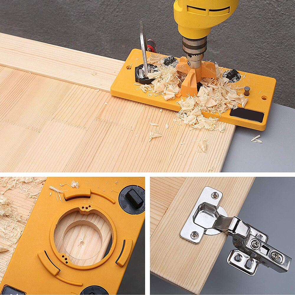 Plantilla de bisagra oculta de 35mm, kit de plantilla de bisagra estilo taza, gu&iacute;a de taladro de agujero Forstner Bit, cortador de madera, herramienta de bricolaje para carpinter&iacute;a