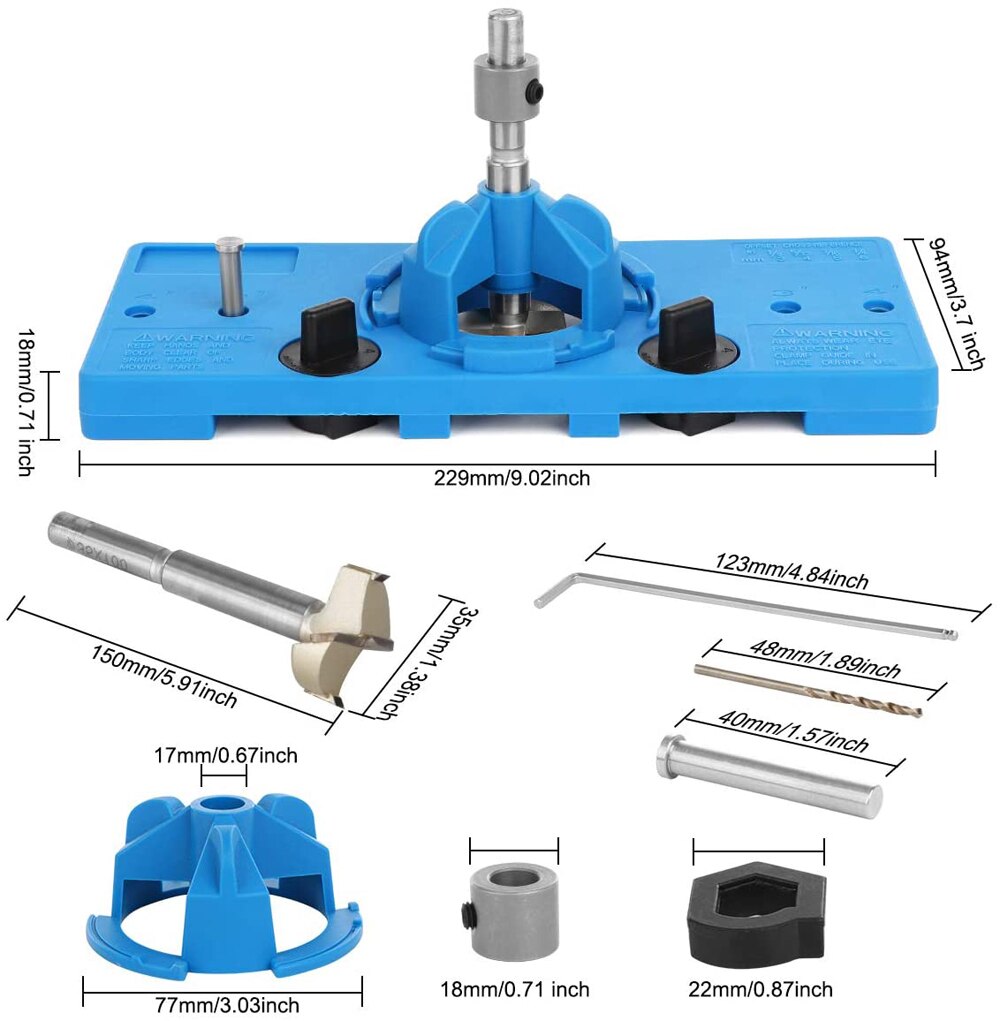 Plantilla de bisagra oculta de 35mm, kit de plantilla de bisagra estilo taza, gu&iacute;a de taladro de agujero Forstner Bit, cortador de madera, herramienta de bricolaje para carpinter&iacute;a