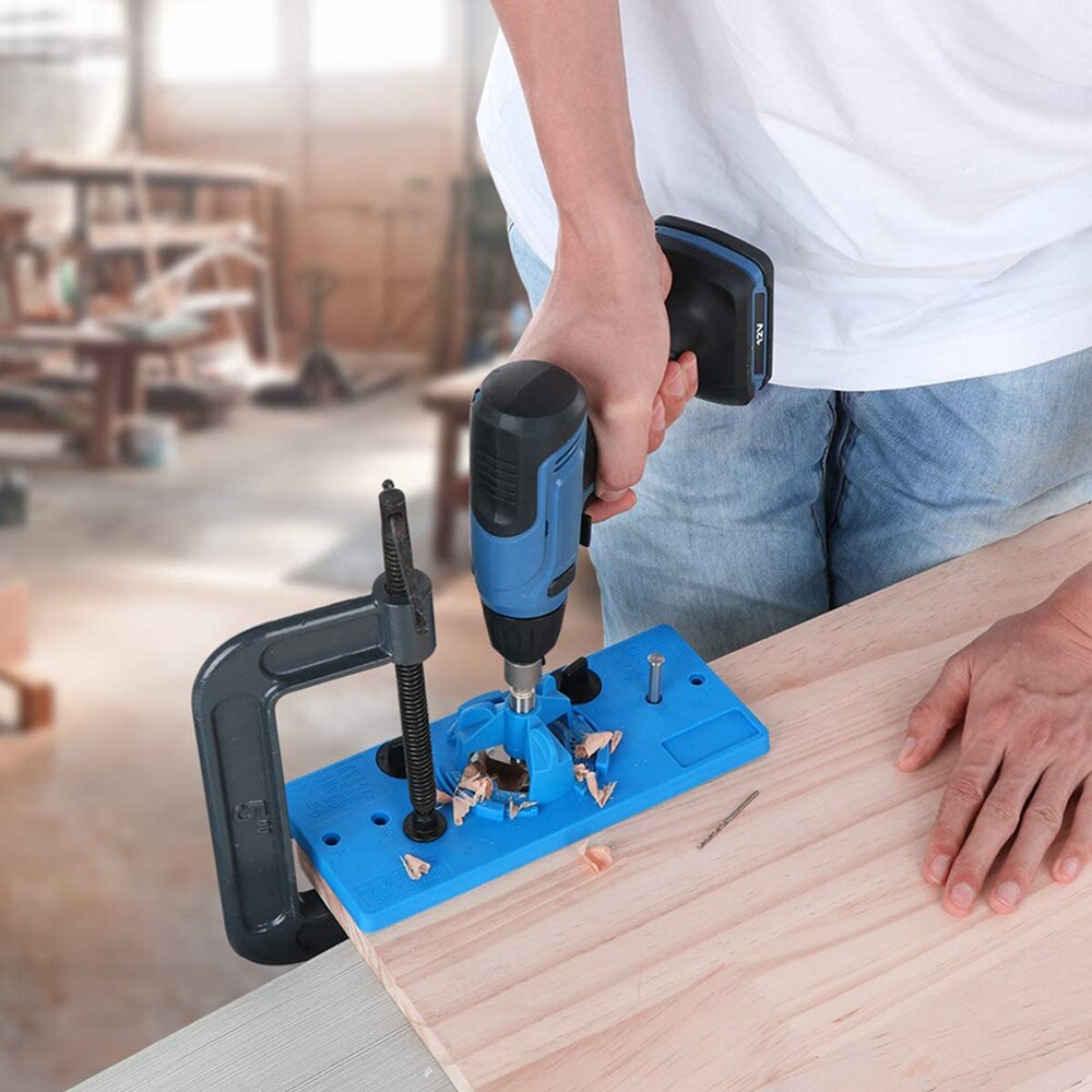 Plantilla de bisagra oculta de 35mm, kit de plantilla de bisagra estilo taza, gu&iacute;a de taladro de agujero Forstner Bit, cortador de madera, herramienta de bricolaje para carpinter&iacute;a
