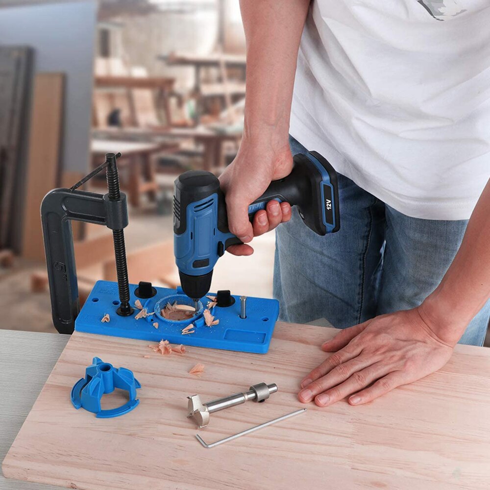 Plantilla de bisagra oculta de 35mm, kit de plantilla de bisagra estilo taza, gu&iacute;a de taladro de agujero Forstner Bit, cortador de madera, herramienta de bricolaje para carpinter&iacute;a