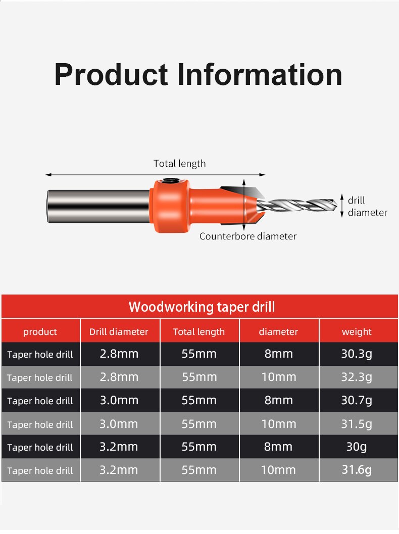 Newshark-herramienta para carpinter&iacute;a, v&aacute;stago HSS de 8mm, Broca de avellanado, Disimulador de tornillos, fresadora de madera, novedad de 2022
