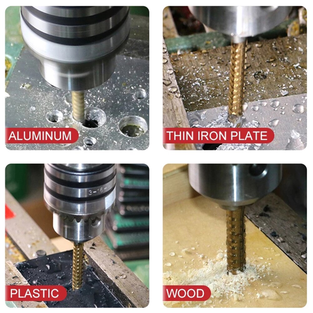 Juego de brocas escalonadas de 6 piezas, cortador de fresado de titanio 4-12 4-20 4-32mm 3 6 8mm para carpinter&iacute;a, abridor de agujeros de n&uacute;cleo de Metal