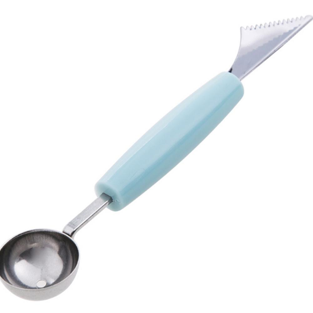 Accesorios de cocina de acero inoxidable de doble cabezal, cuchillo para tallar fruta, sand&iacute;a, helado, cuchar&oacute;n, cuchara, utensilios para el hogar