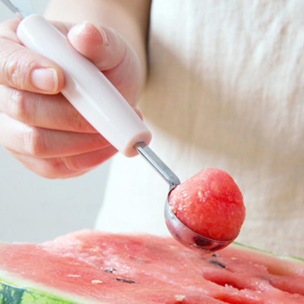 Accesorios de cocina de acero inoxidable de doble cabezal, cuchillo para tallar fruta, sand&iacute;a, helado, cuchar&oacute;n, cuchara, utensilios para el hogar