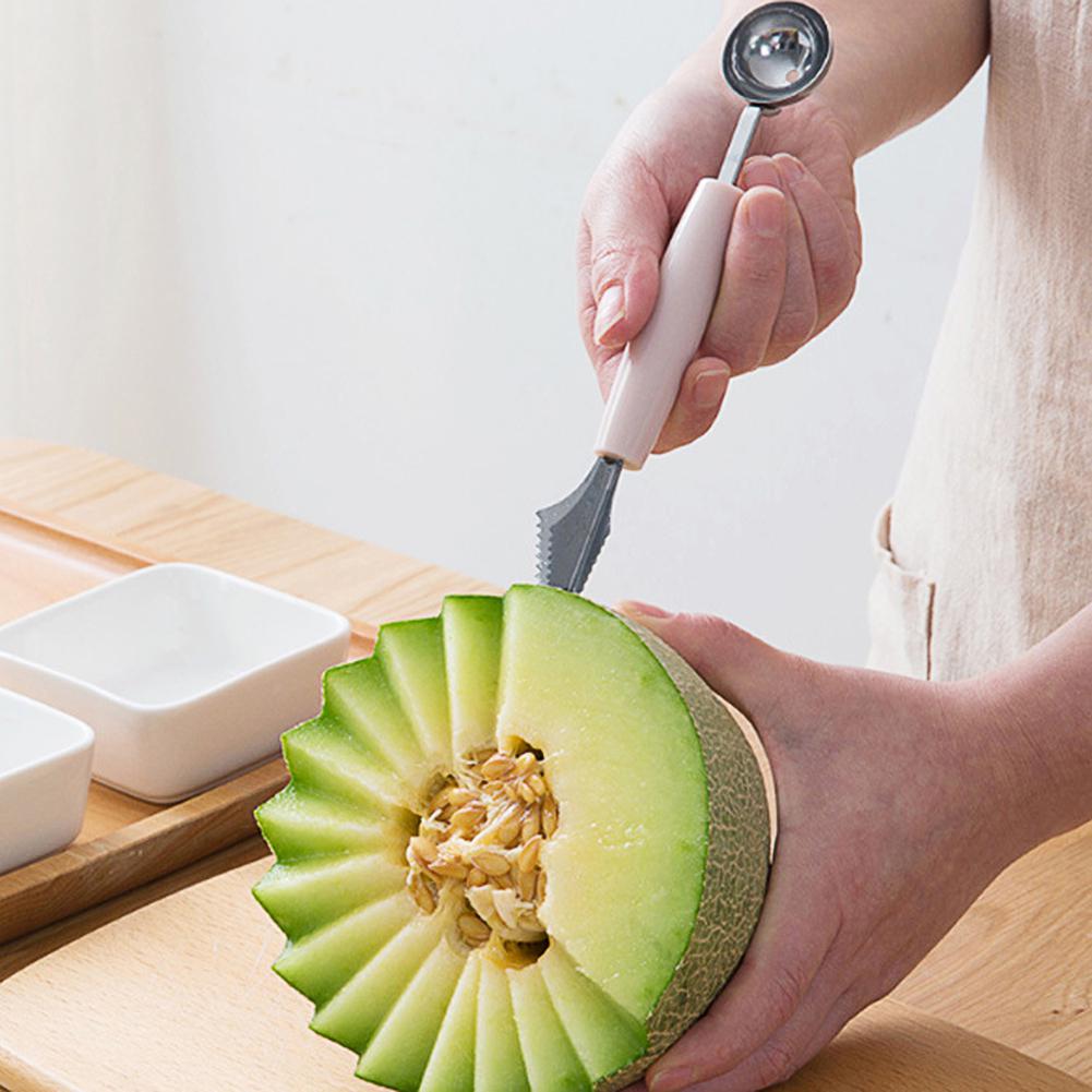 Accesorios de cocina de acero inoxidable de doble cabezal, cuchillo para tallar fruta, sand&iacute;a, helado, cuchar&oacute;n, cuchara, utensilios para el hogar