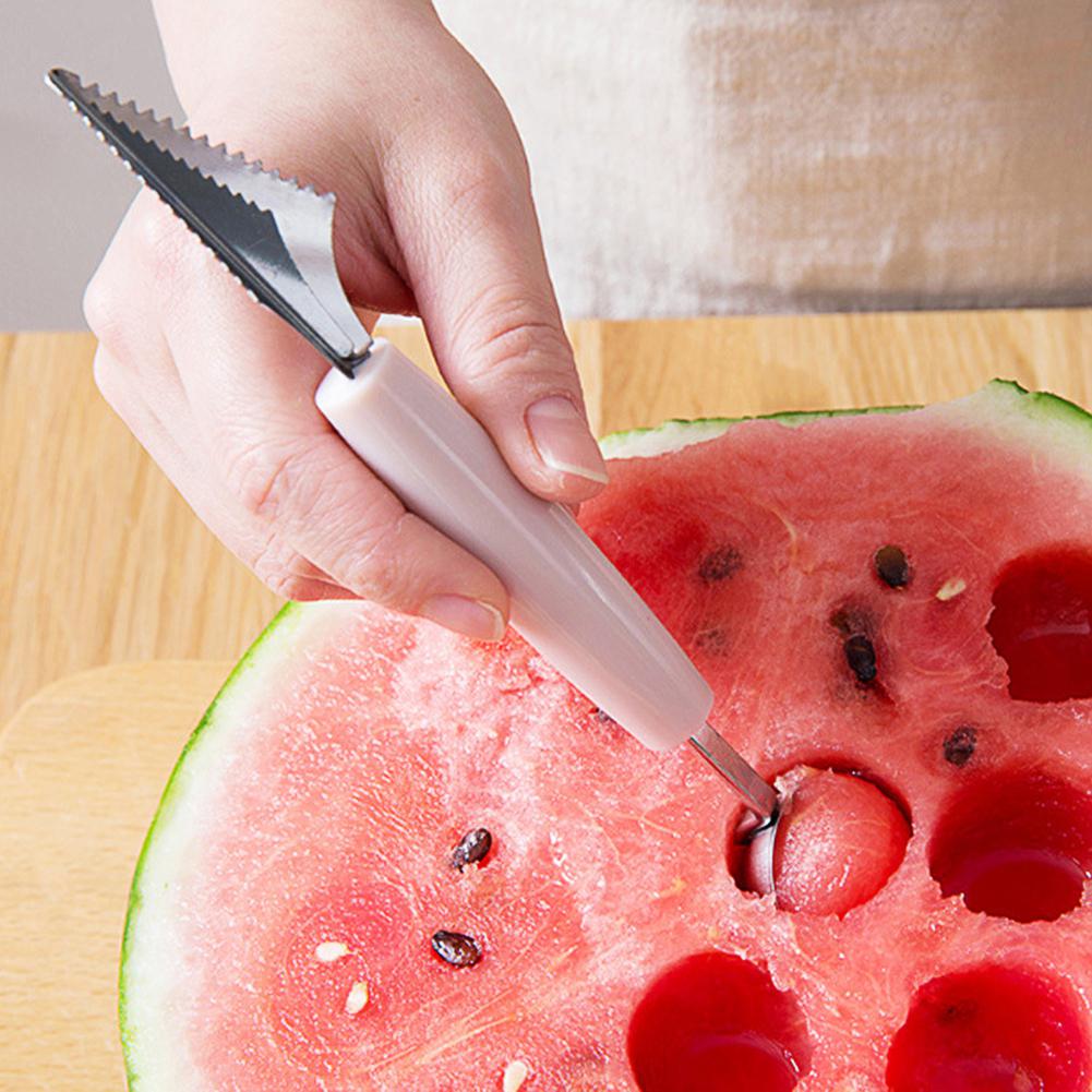 Accesorios de cocina de acero inoxidable de doble cabezal, cuchillo para tallar fruta, sand&iacute;a, helado, cuchar&oacute;n, cuchara, utensilios para el hogar