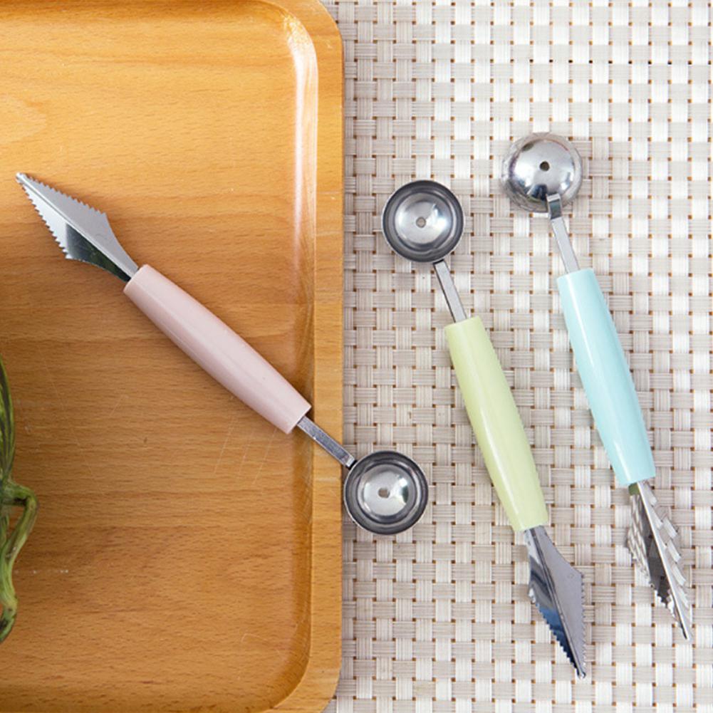 Accesorios de cocina de acero inoxidable de doble cabezal, cuchillo para tallar fruta, sand&iacute;a, helado, cuchar&oacute;n, cuchara, utensilios para el hogar