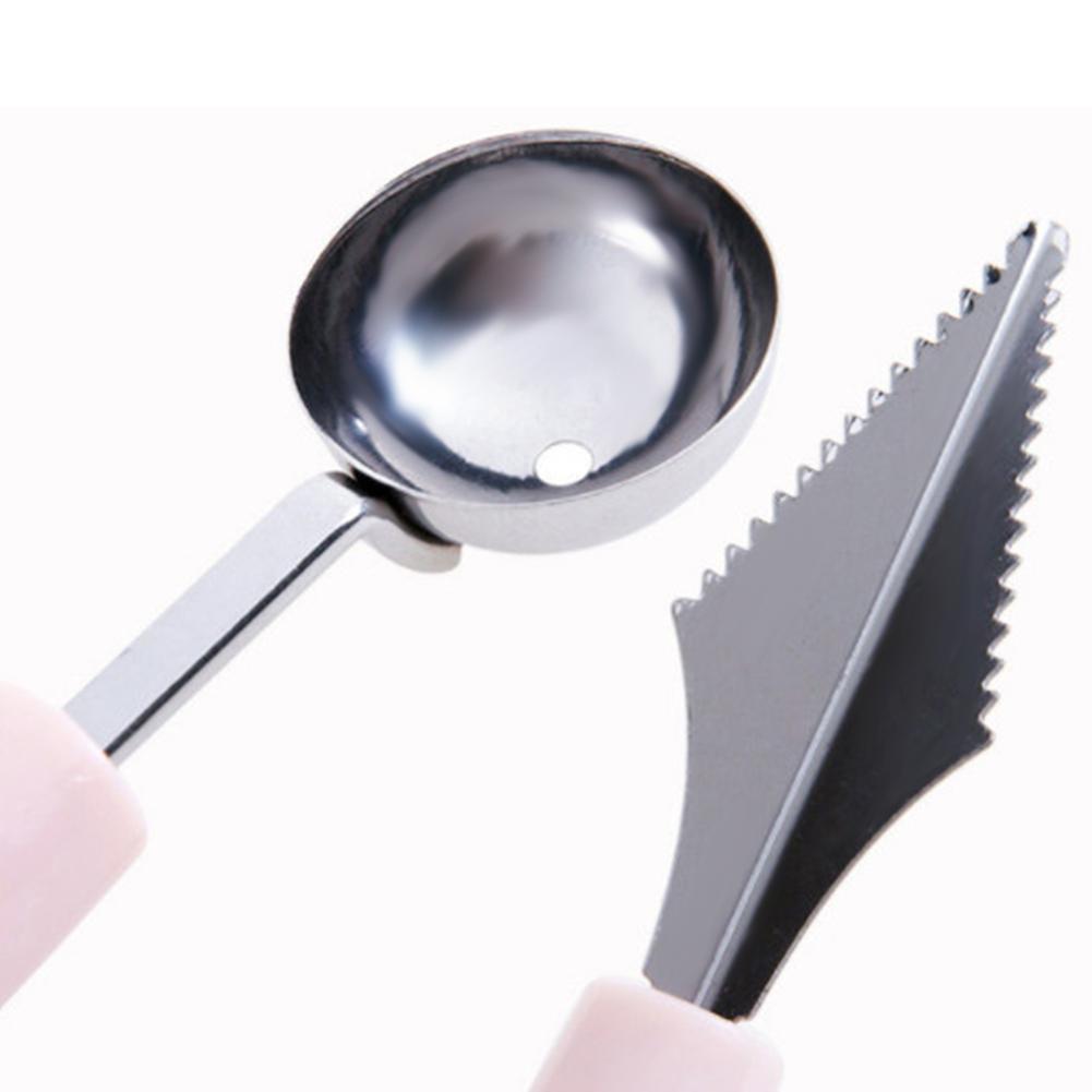 Accesorios de cocina de acero inoxidable de doble cabezal, cuchillo para tallar fruta, sand&iacute;a, helado, cuchar&oacute;n, cuchara, utensilios para el hogar