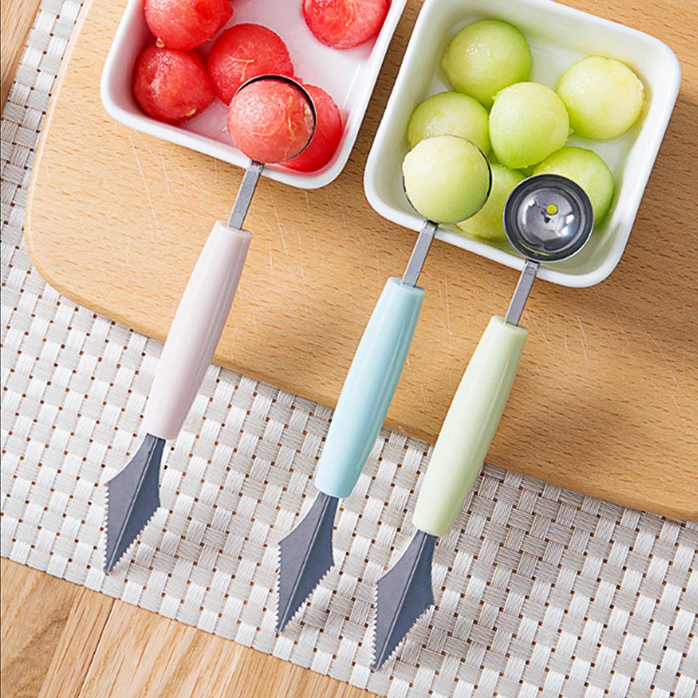 Accesorios de cocina de acero inoxidable de doble cabezal, cuchillo para tallar fruta, sand&iacute;a, helado, cuchar&oacute;n, cuchara, utensilios para el hogar