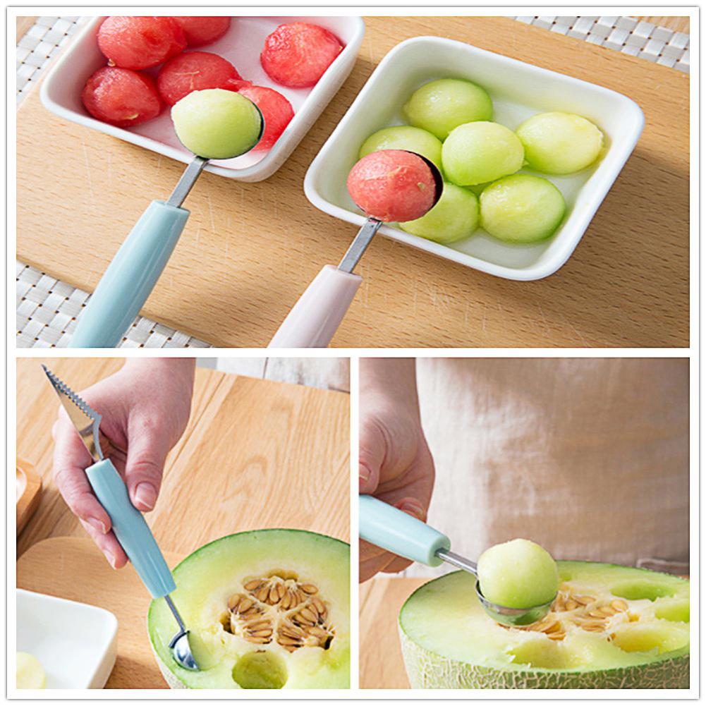 Accesorios de cocina de acero inoxidable de doble cabezal, cuchillo para tallar fruta, sand&iacute;a, helado, cuchar&oacute;n, cuchara, utensilios para el hogar
