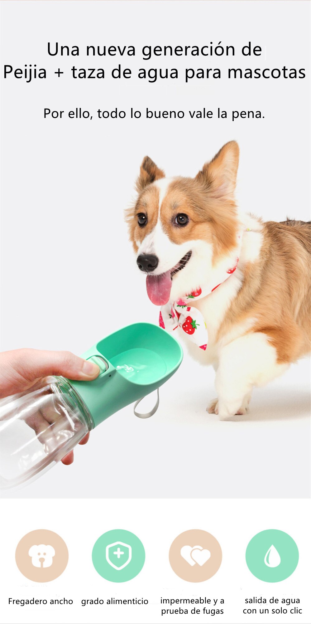 Botella de agua port&aacute;til para perro, bebedero de viaje para mascotas a prueba de fugas, taz&oacute;n de comida para gato, fuente para beber para caminar al aire libre, alimentador para perros dispensador de