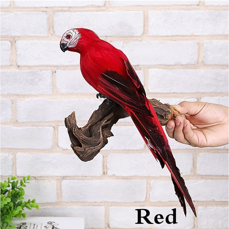 Figura decorativa de loro de 25/35 cm, p&aacute;jaro hecho a mano con plumas de colores para decoraci&oacute;n de jard&iacute;n