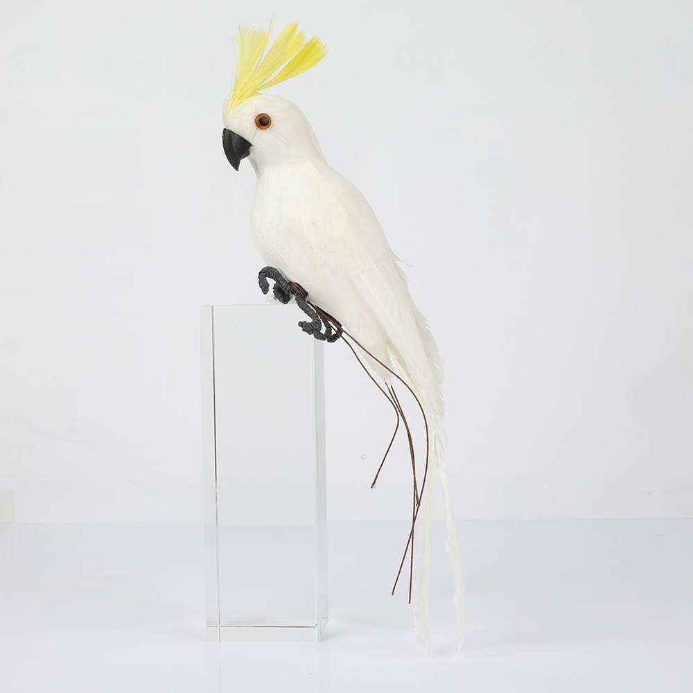 Figura decorativa de loro de 25/35 cm, p&aacute;jaro hecho a mano con plumas de colores para decoraci&oacute;n de jard&iacute;n