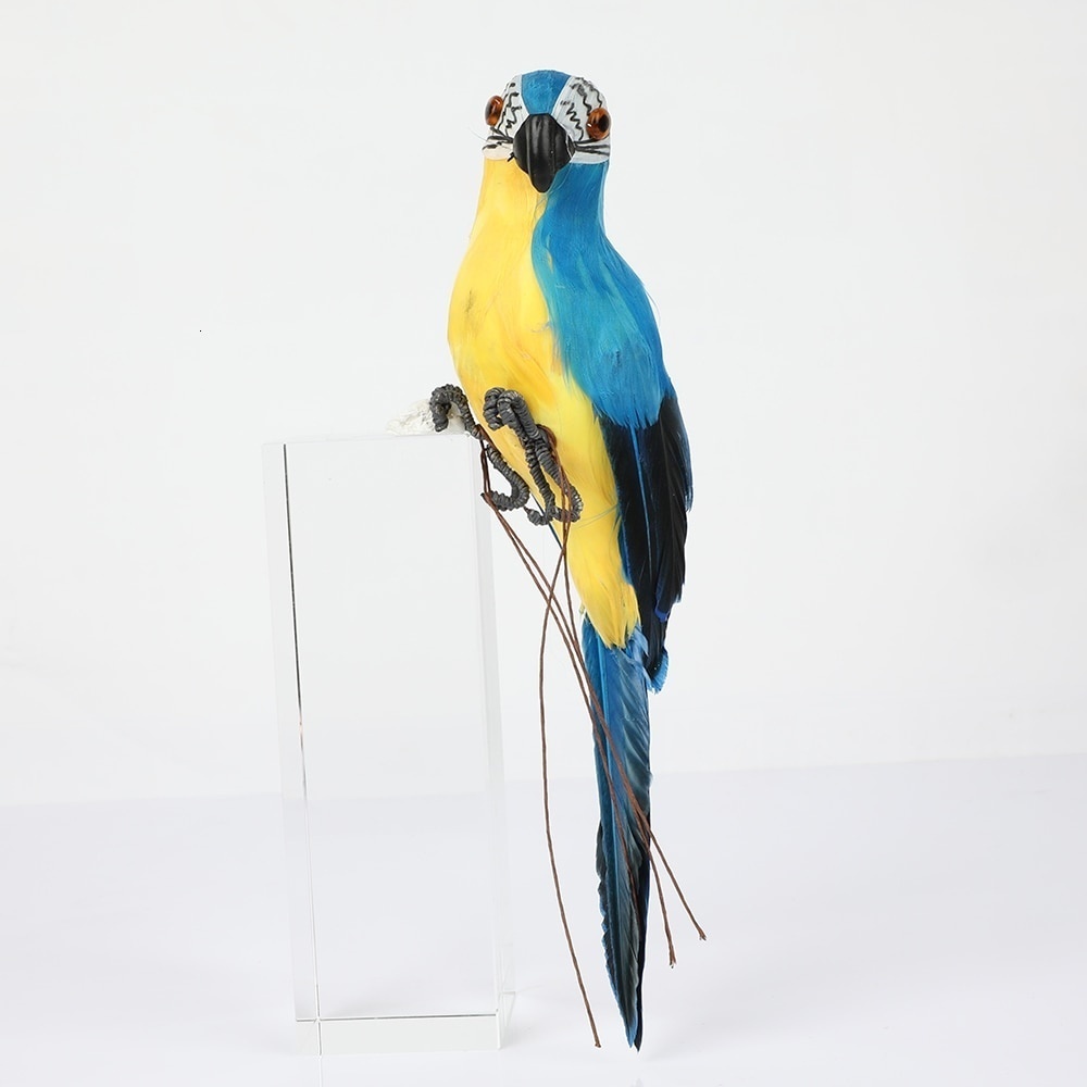 Figura decorativa de loro de 25/35 cm, p&aacute;jaro hecho a mano con plumas de colores para decoraci&oacute;n de jard&iacute;n