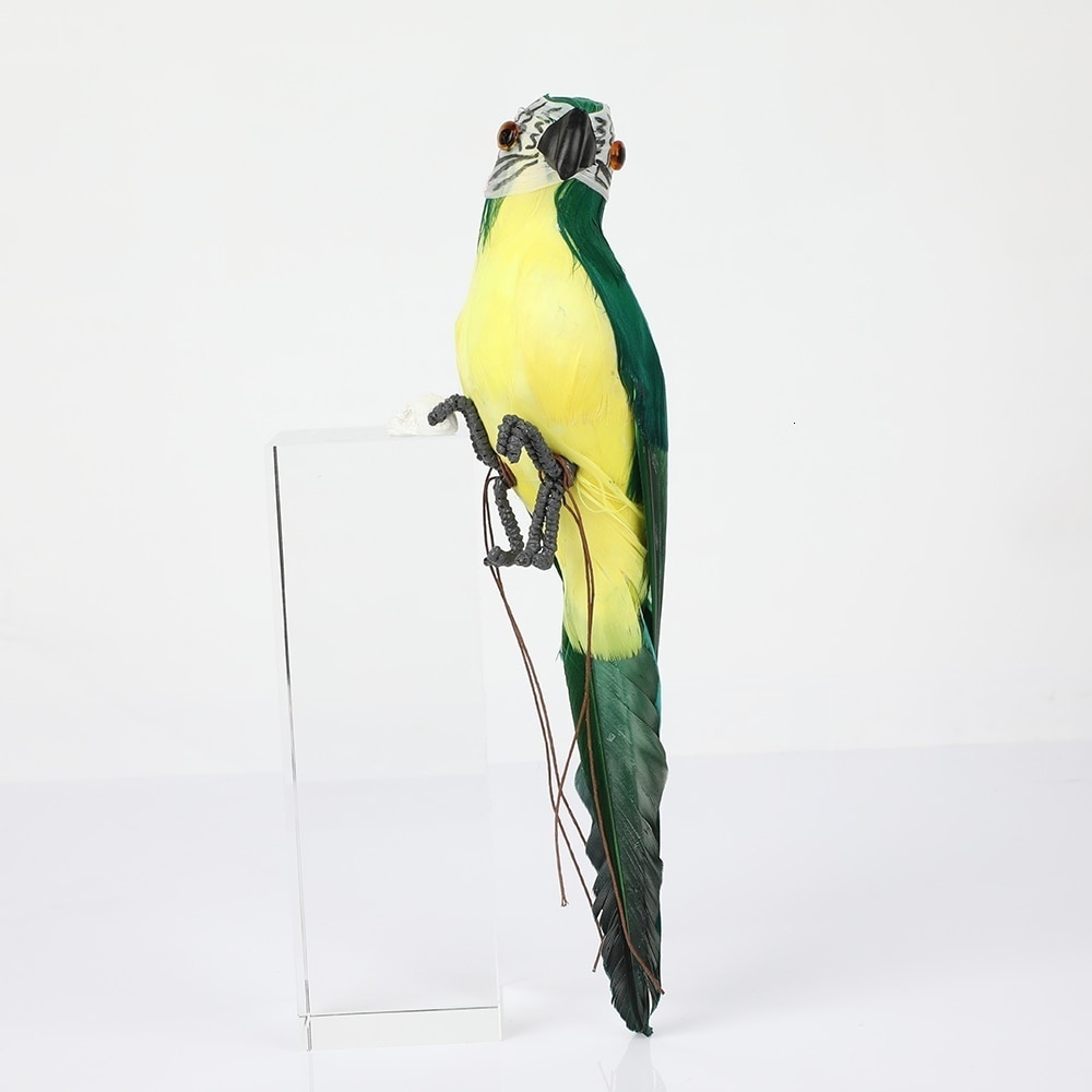 Figura decorativa de loro de 25/35 cm, p&aacute;jaro hecho a mano con plumas de colores para decoraci&oacute;n de jard&iacute;n